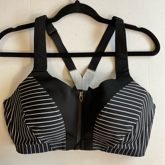 Victoria's Secret Knockout Front-Close Sports Bra, Black/White Pinstripe, 38DD - Picture 5 of 9